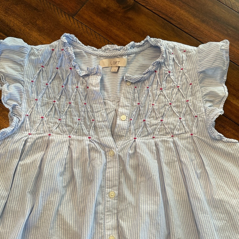 LOFT Light Blue Striped Blouse